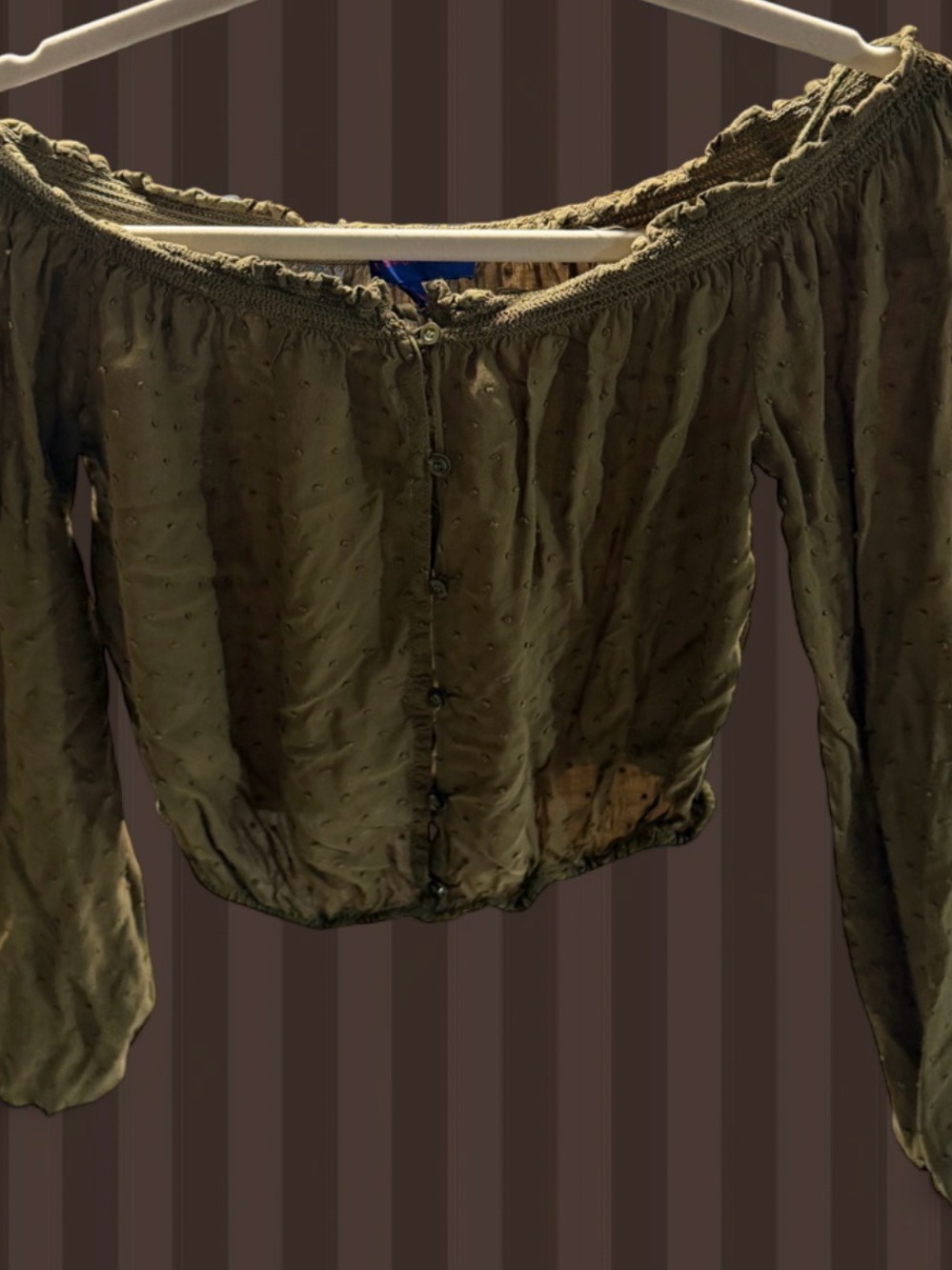Y2K Aeropostale Olive Green Off-Shoulder Peasant Blouse
